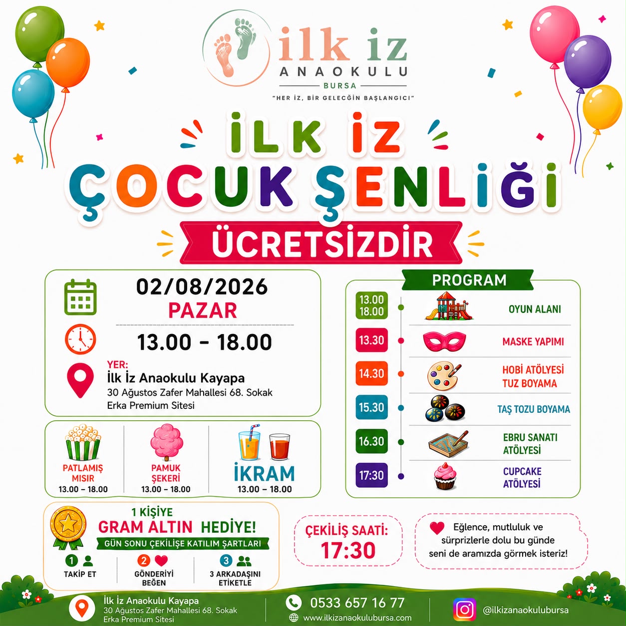 İlk İz Anaokulu Çocuk Şenliği duyurusu